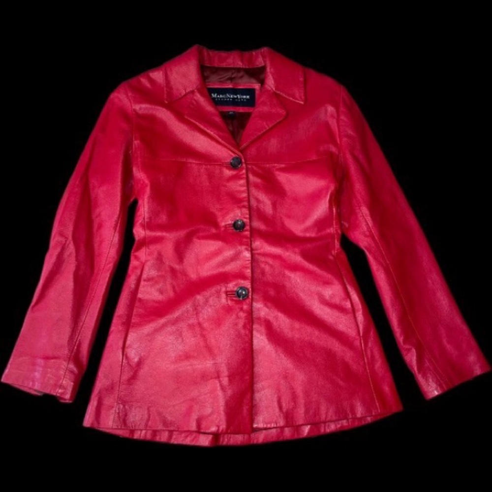 Andrew Marc. Marc New York Red Leather Designer Jacket